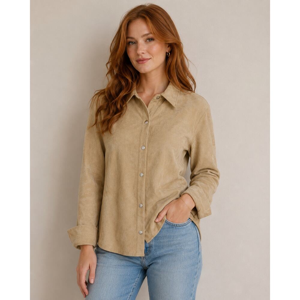Liz Claiborne Tan Faux Suede Snap Front Shirt Jacket Size XL